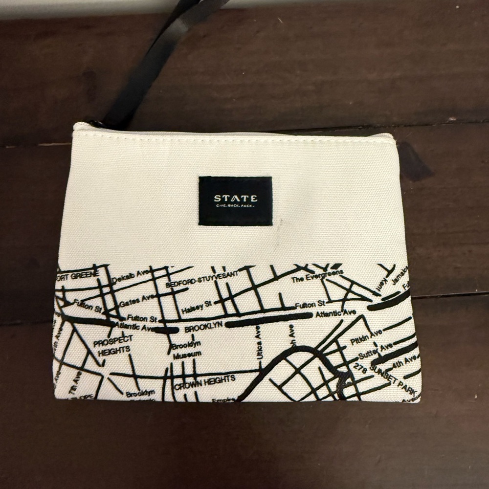 STATE Bags NYC Map Wristlet Clutch Pouch Brooklyn Print Canvas Zip Small Bag